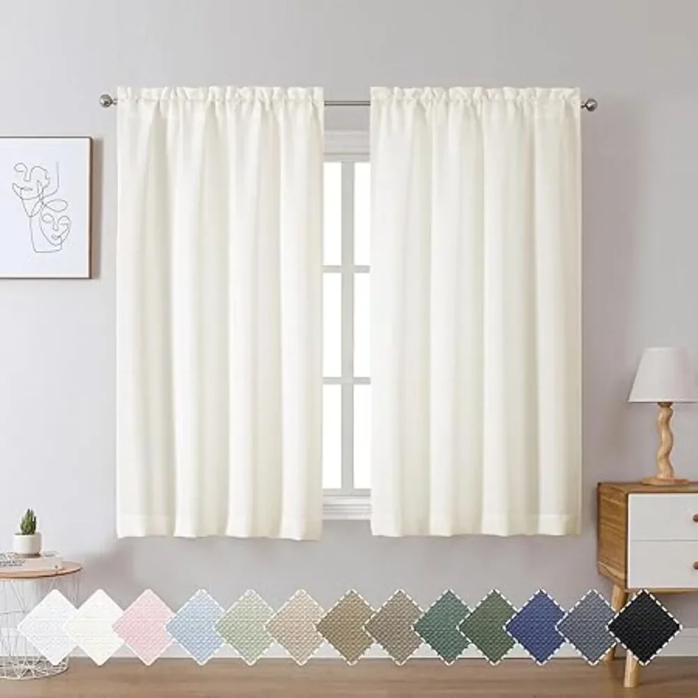 Set of 2 Curtain Panels, 40Wx90L Inches, Light Filtering Textured (Cream Ivory)